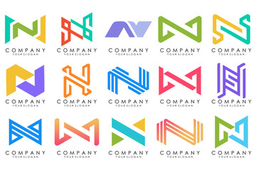 set of Abstract letter N logo design. modern creative logotype monogram icon design inspiration.