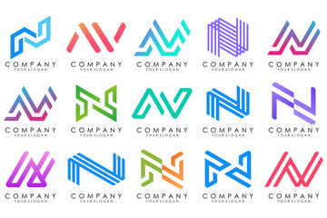 set of Abstract letter N logo design. modern creative logotype monogram icon design inspiration.