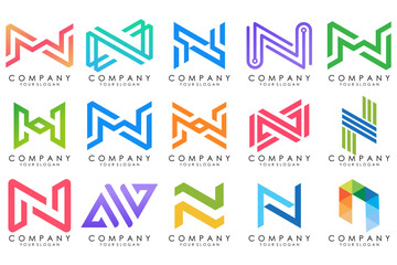 set of Abstract letter N logo design. modern creative logotype monogram icon design inspiration.