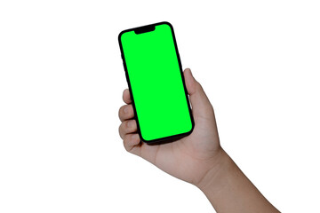 Smartphone frameless mockup. Studio shot of green screen smartphone with blank screen for...