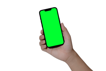 Smartphone frameless mockup. Studio shot of green screen smartphone with blank screen for Infographic Global Business web site design app, Content for technology, iphone 15, Clipping Path.