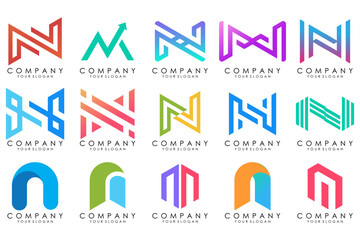 set of Abstract letter N logo design. modern creative logotype monogram icon design inspiration.