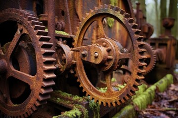 Fototapeta premium rusty gears on vintage farm machinery, created with generative ai