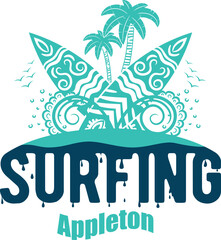 Naklejka premium Summer surfing T-shirt design. Summer t-shirt design vector. For t-shirt print and other uses