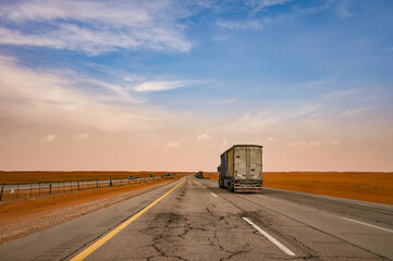 truck on the highway in Tabuk Saudi Arabia