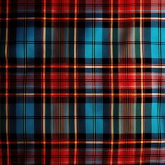 Blue, white, black and red tartan textile pattern, created using generative ai technology