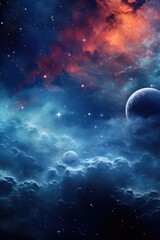 Naklejka na ściany i meble Nebula with stars, moon and multicoloured clouds background, created using generative ai technology