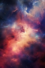 Obraz na płótnie Canvas Nebula with stars and multicoloured clouds background, created using generative ai technology