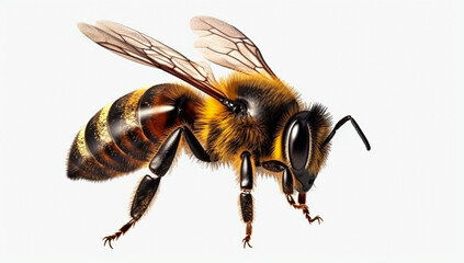 Vibrant AI generator illustration of very realistic bee isolated in white background