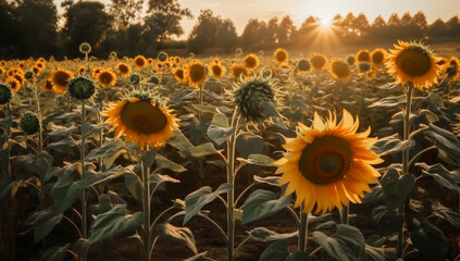 Sunflowers field illustration - Generative AI 