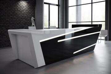 Obraz na płótnie Canvas reception desk with the ultimate in minimalistic style, featuring sleek surfaces and clean lines, created with generative ai