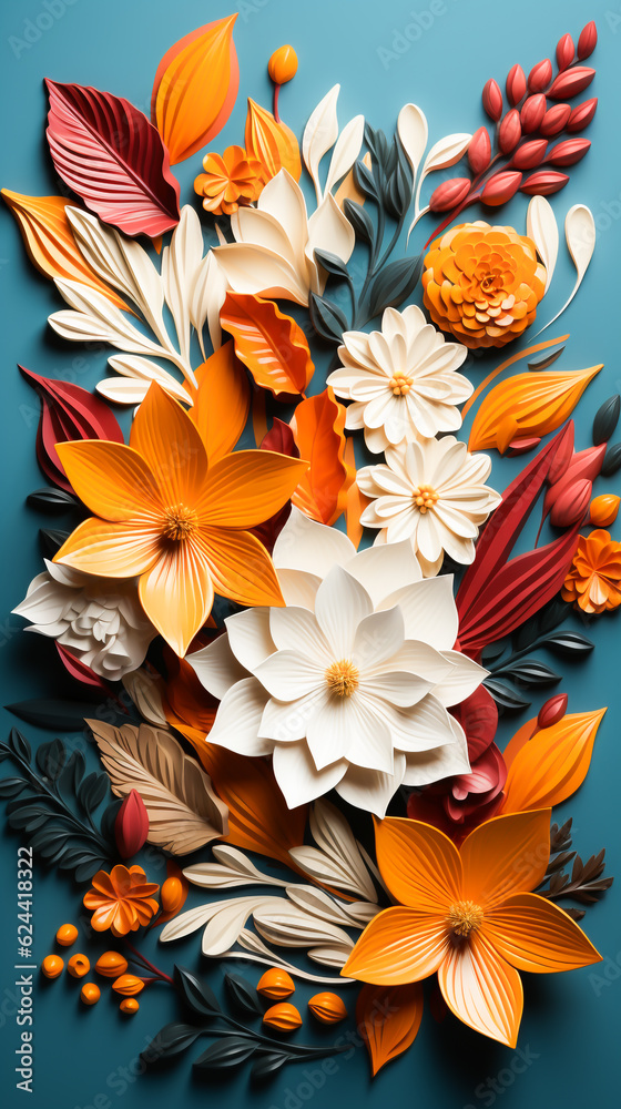 Wall mural bright and colourful autumn flowers as a background. created with generative ai.