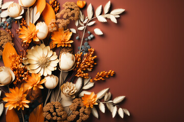 Colourful autumn foliage with copy space. Created with Generative AI.