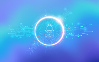 Padlock With Keyhole icon in personal data security Illustrates cyber data or information privacy idea. abstract hi speed internet technology.
