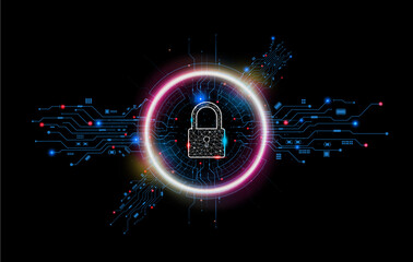 Padlock With Keyhole icon in personal data security Illustrates cyber data or information privacy idea. abstract hi speed internet technology.
