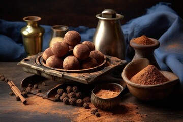 chocolate truffles dusted with cocoa powder, created with generative ai