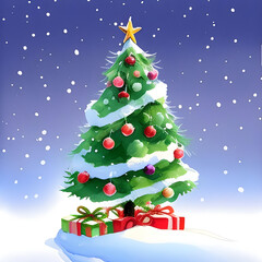 Decorated Christmas tree with gifts Background Seasonal festive