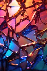 extreme close-up of broken glass reflecting colors, created with generative ai