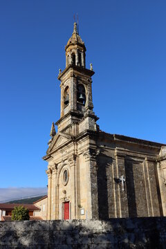 Stone church of Santa Comba, in Carnota, La Coruña, Spain. upright image.