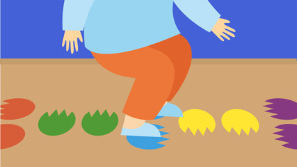 Woman walking on the floor, vector illustration in a flat style.