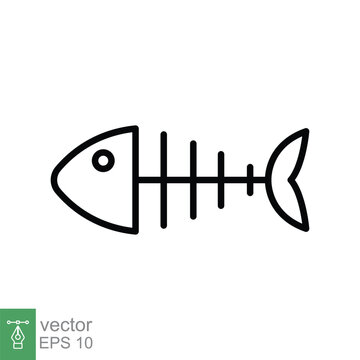 Fish bone icon. Simple outline style. Fishbone skeleton, fish skull, head and tail, animal anatomy concept. Thin line symbol. Vector illustration isolated on white background. EPS 10.