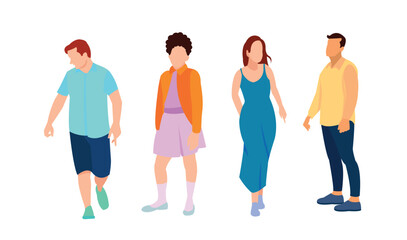 Fototapeta premium Business multinational team. Vector illustration of diverse cartoon men and women of various races, ages and body type in office outfits. Isolated on white.