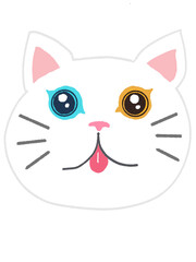 cute white cat with two colored eyes cartoon png