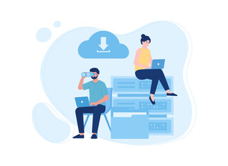 Two people are inputting data concept flat illustration