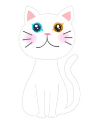 cute white cat with two colored eyes cartoon png