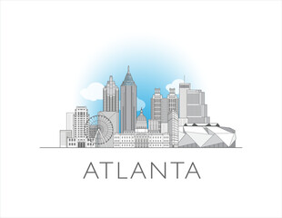 Atlanta city, Georgia cityscape line art style vector illustration