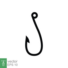Fish hook icon. Simple flat style. Fishhook, angler, trap, metal sharp needle, fishing equipment concept. Black silhouette, glyph symbol. Vector illustration isolated on white background. EPS 10.
