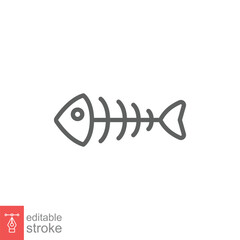 Fish bone icon. Simple outline style. Fishbone skeleton, fish skull, head and tail, animal anatomy concept. Thin line symbol. Vector illustration isolated on white background. Editable stroke EPS 10.