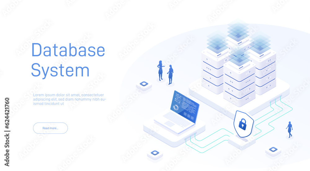 Poster data storage server. transfer of user data to the server. data flow. digital space. data center. big