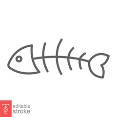 Fish bone icon. Simple outline style. Fishbone skeleton, fish skull, head and tail, animal anatomy concept. Thin line symbol. Vector illustration isolated on white background. Editable stroke EPS 10.