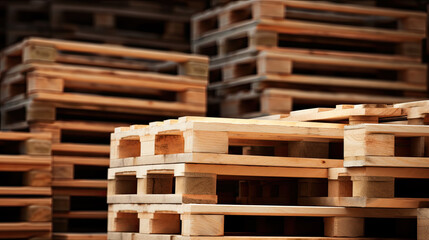 freight euro pallet stacked in empty warehouse closeup - obrazy, fototapety, plakaty