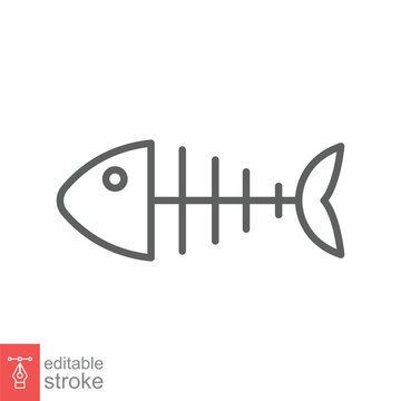 Fish bone icon. Simple outline style. Fishbone skeleton, fish skull, head and tail, animal anatomy concept. Thin line symbol. Vector illustration isolated on white background. Editable stroke EPS 10.