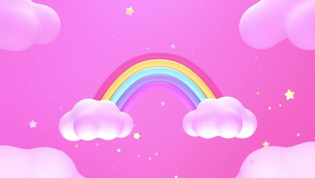 Cartoon magic rainbow and clouds animation.