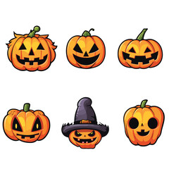 Set of 6 pumpkin stickers, pumpkin stickers for halloween, editable eps, ready to print
