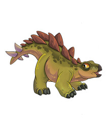 Stegosaurus dinosaur cartoon baby. Hand painted dinosaurs isolated on white background. Predator animal of the prehistoric period. Illustration. Watercolor. Template. Hand drawing. Clipart. Close-up