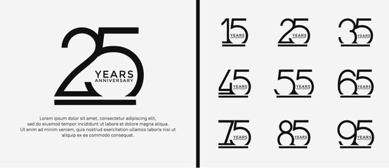 set of anniversary logo black color on white background for celebration moment - obrazy, fototapety, plakaty