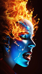 Burning Fire and woman Frozen Ice Photo Effect. generated ai