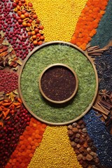 colorful spices arranged in a circle pattern, created with generative ai