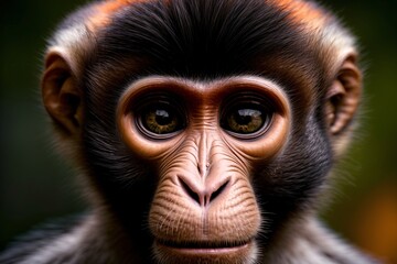 A Close Up Of A Monkey'S Face With A Blurry Background
