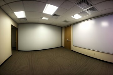 An Empty Room With A Large Projection Screen