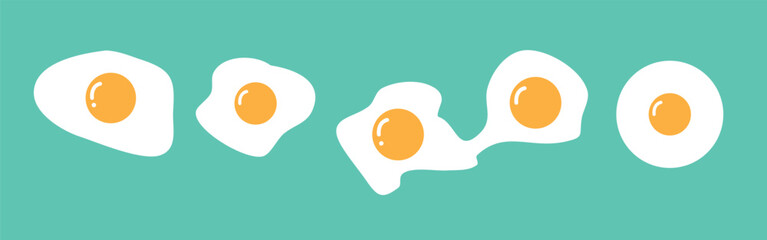 A set of differently cooked eggs. Whole egg, raw, fried egg, hard-boiled egg. Fresh tasty boiled eggs. Tasty breakfast. Vector hand drawn illustration