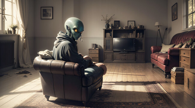 Extraterrestre mirando la TV