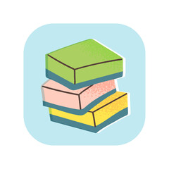 Stack of sponges icon. Vector illustration of cleaning supplies. Housework concept in hand drawn flat style.