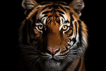 Fototapeta na wymiar Tiger face on black background high resolution