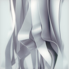 Waves of white fabric in the wind. Modern abstract background. 3d rendering digital illustration