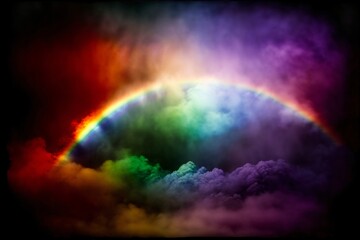 A Rainbow In The Middle Of A Cloud Filled Sky